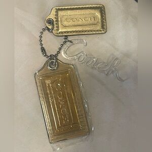 Coach Gold Leather & Clear Acrylic Logo 3 piece Charm